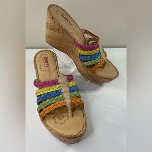 Born Sandals Leather Cork Wedge Heel 8 Summer Shoes